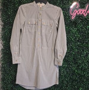 Michael Kors XS Ivory Stripe Chemisier Dress Long Sleeve Button Up W/ Pockets